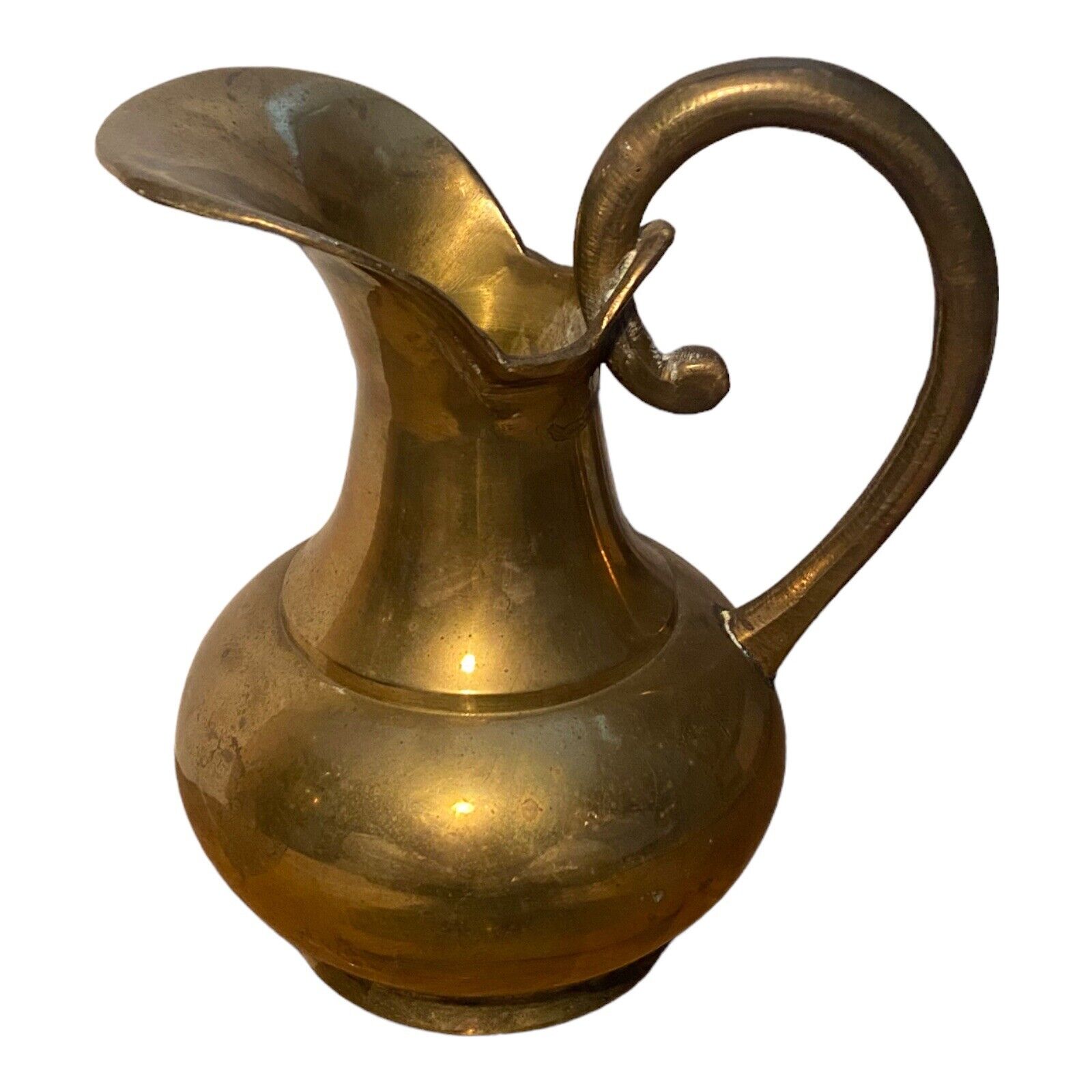 VTG Solid Brass Medium Display Water Pitcher W/ Handle 8” Vase Metal Urn India