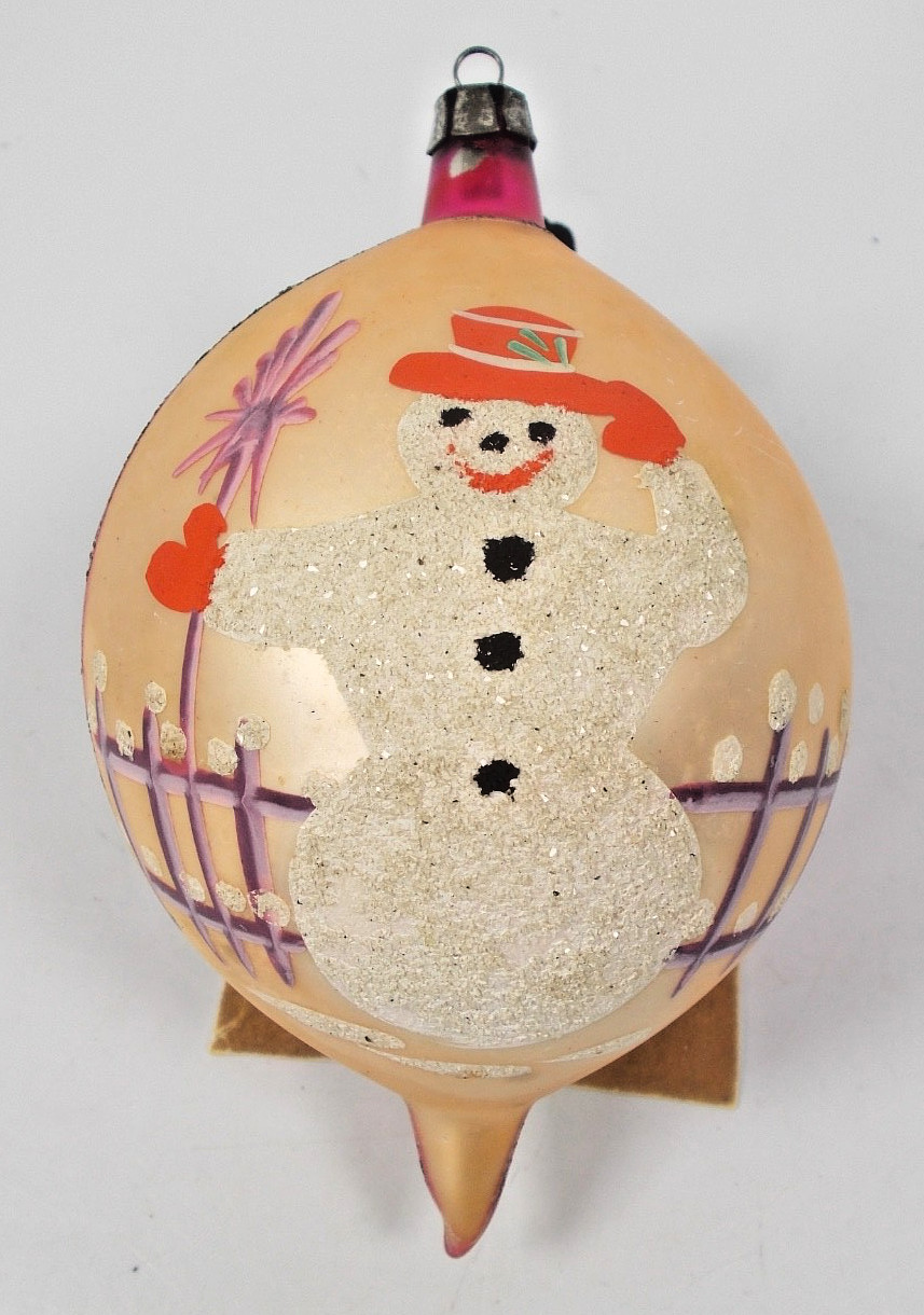 Vintage Jumbo Snowman Christmas Ornament Poland Teardrop