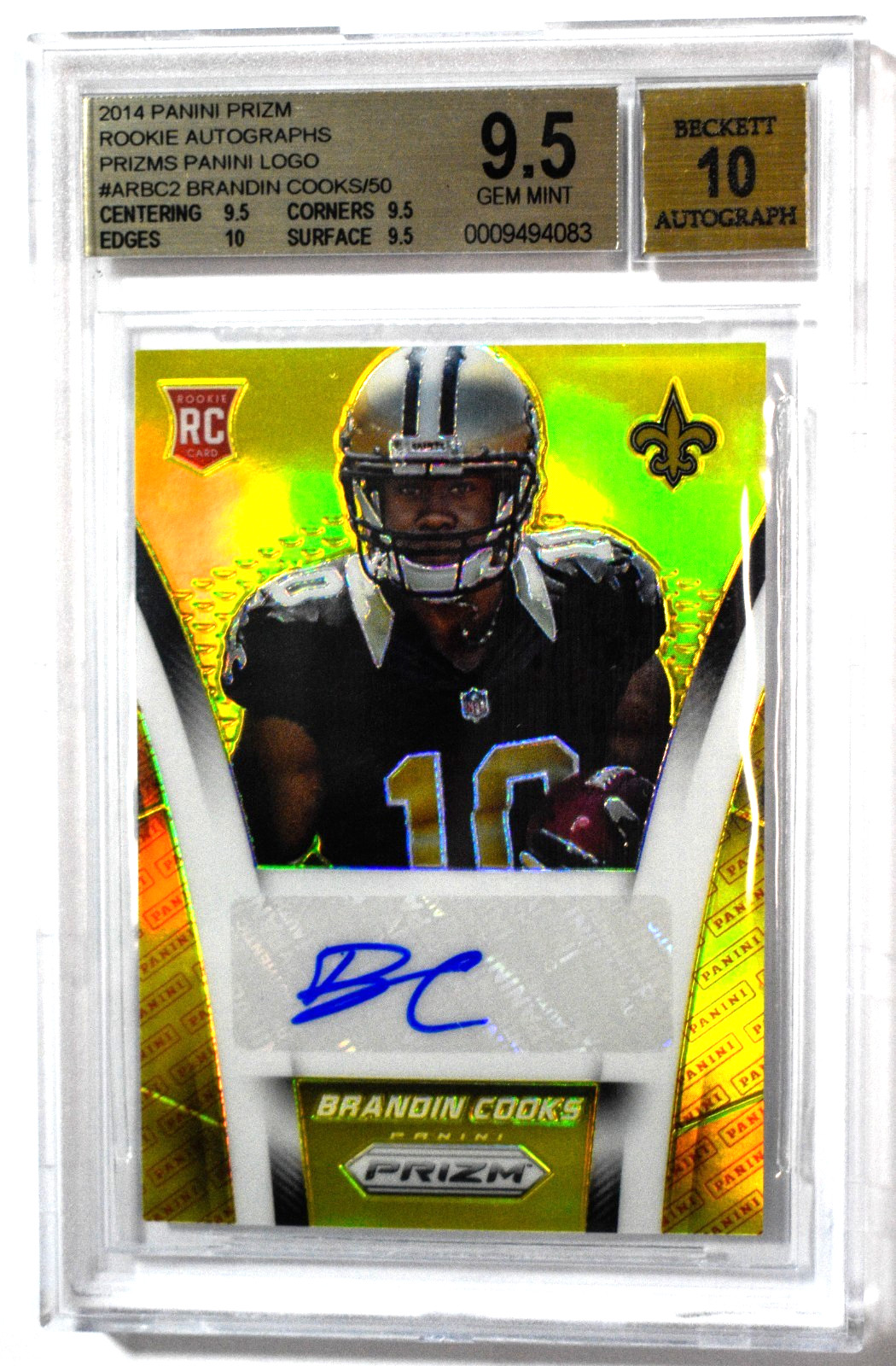 2014 Panini Prizm Logo Rookie Autos Brandin Cooks /50 BGS 9.5 Auto 10