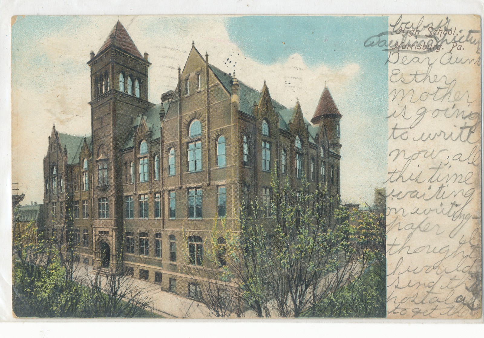 PA HARRISBURG - HIGH SCHOOL - postcard 1908