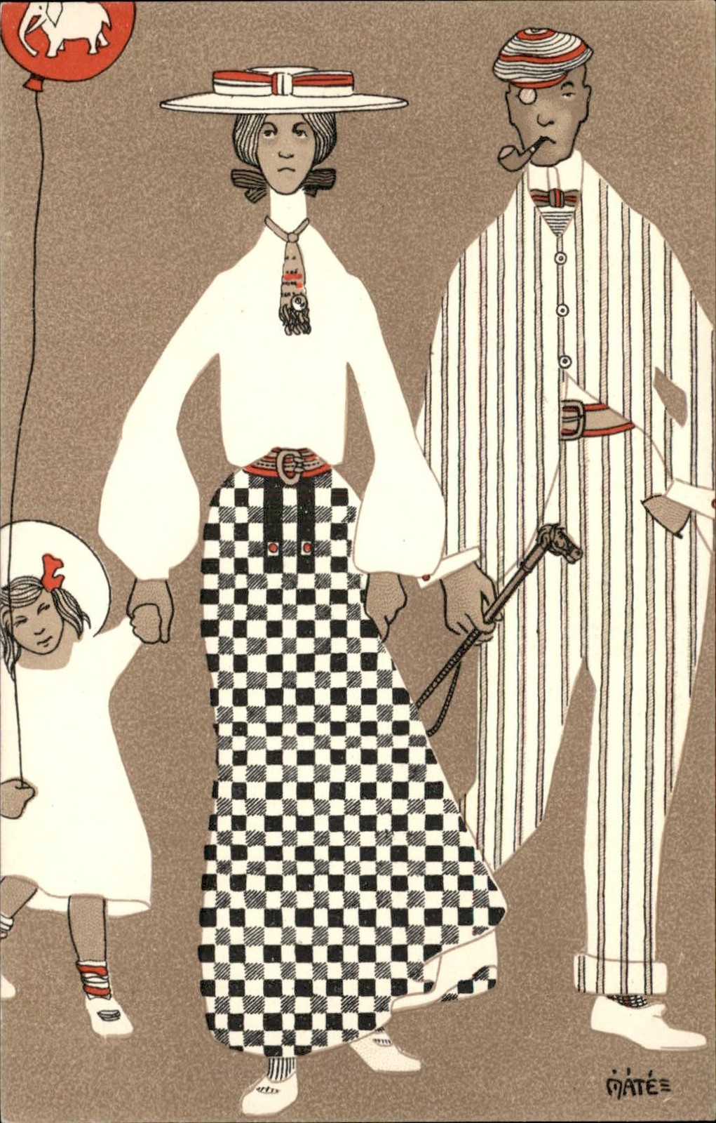 Edwardian Fashion Art Deco Family Helene Mate  c1910s Vintage Postcard bhn