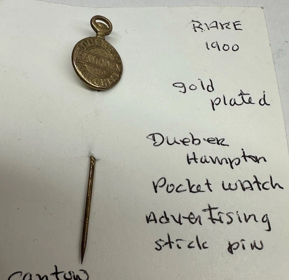Antique c1900 Dueber Hampden Watches Advertising Stick Pin Canton Ohio Rare