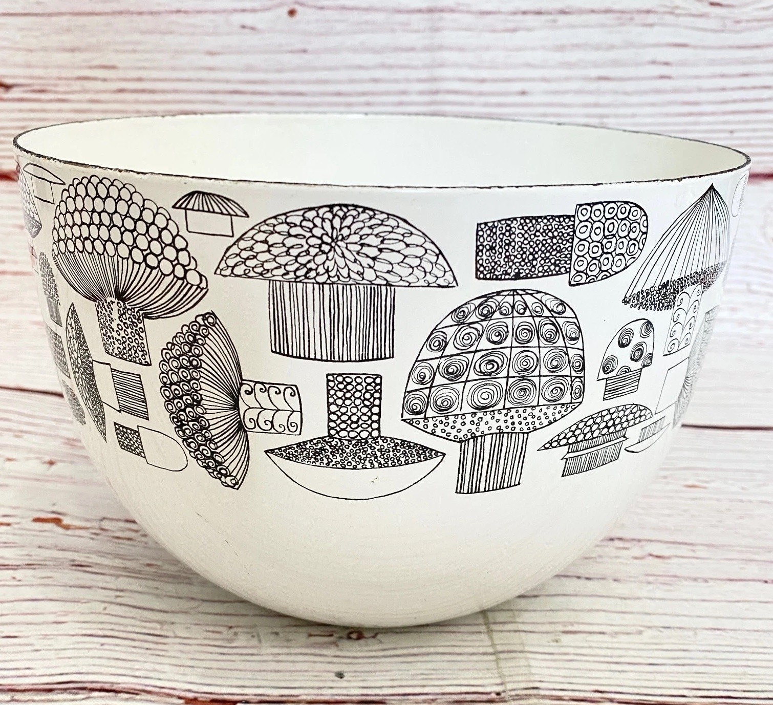 Vintage Kaj Franck Finland Finel Arabia Mushrooms Enamel Mixing Bowl Stamped