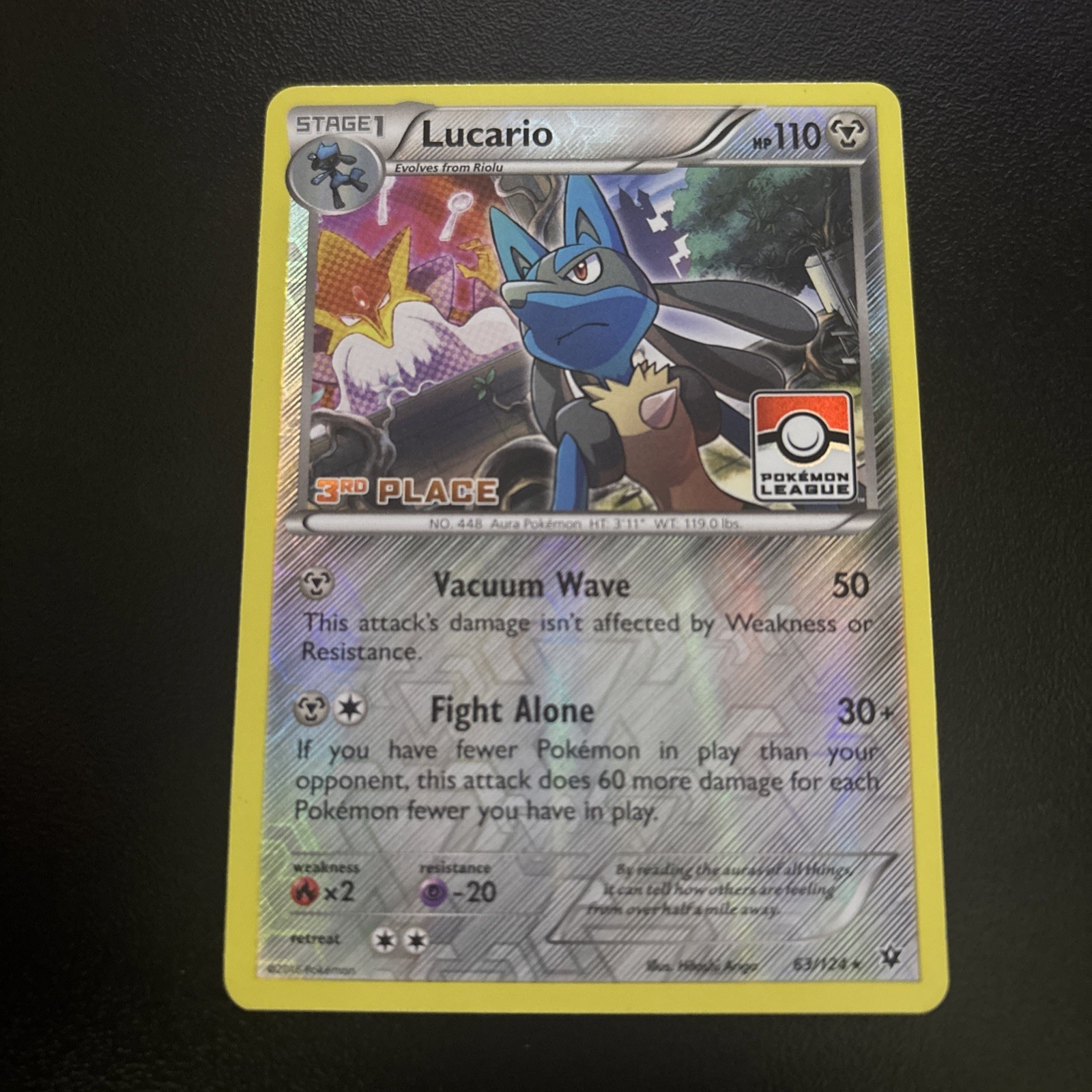 Lucario 63/124 3rd Place Pokemon League Promo Fates Collide Card Mint / NM