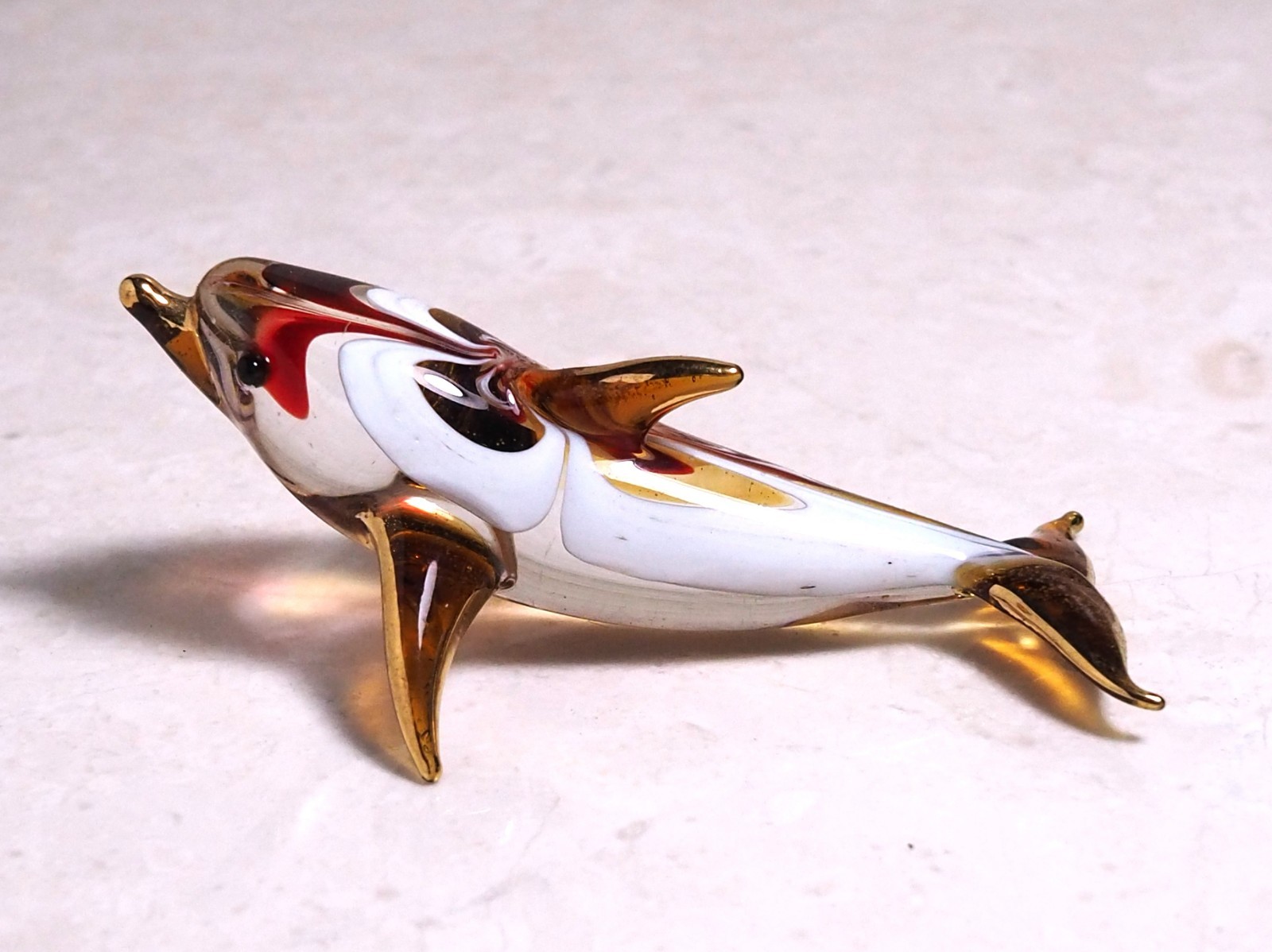 amber maroon Dolphin figurine hand blown art glass gold trim 2 65 in Gift decor