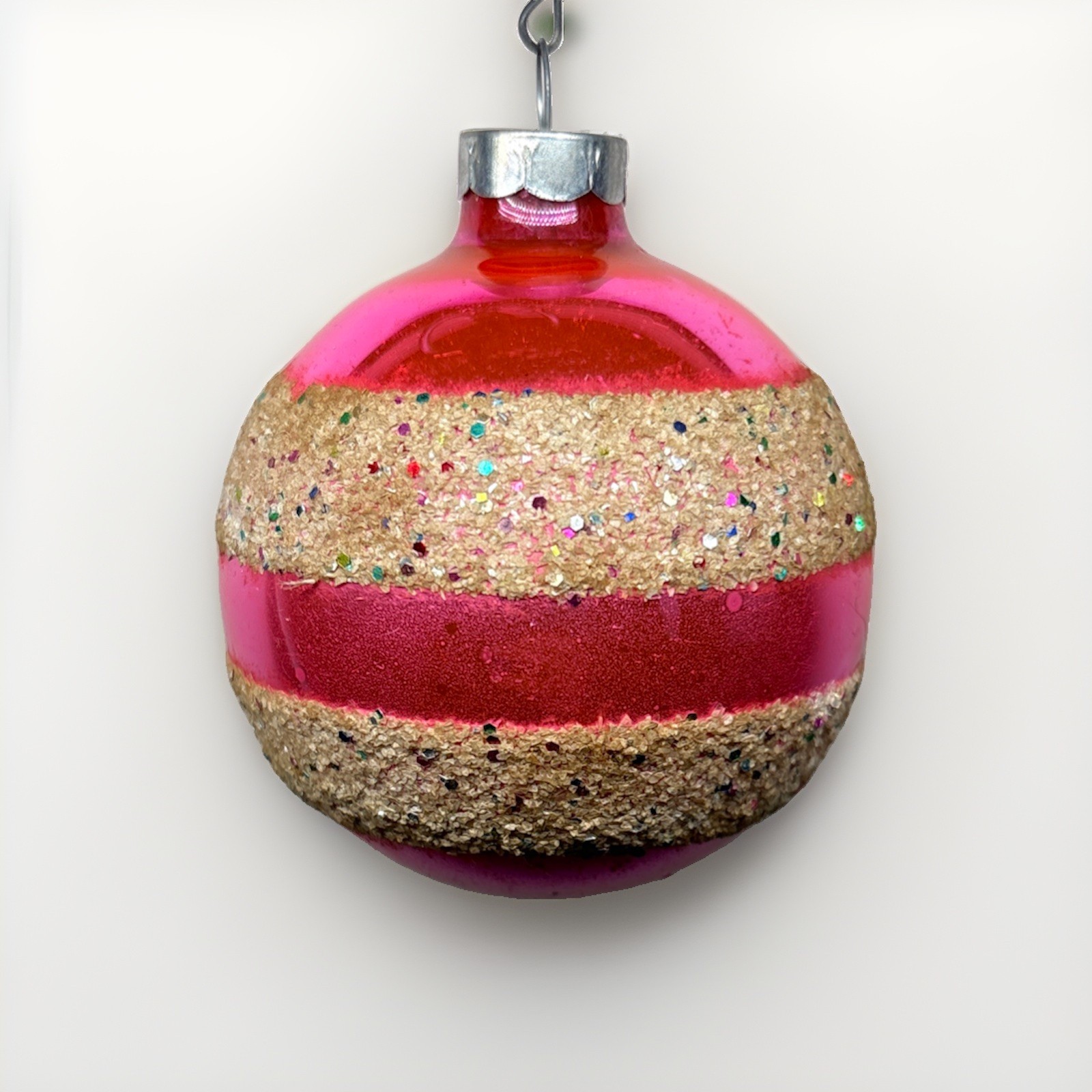 RARE Vintage Franke Glass Mica Confetti Christmas Ornament Pink 2.5\