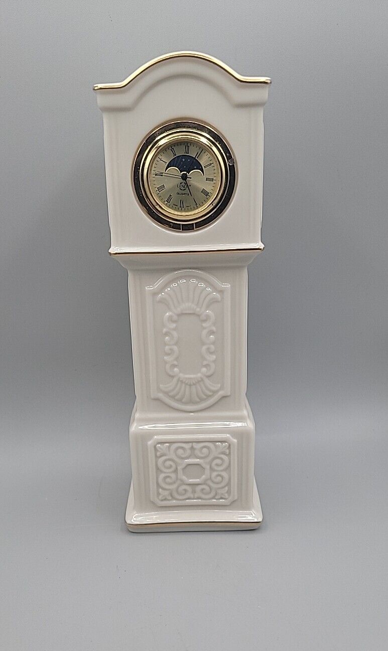 Lenox Patriarch Quartz Clock Ivory Gold Grandfather Mantle Table 8.5\