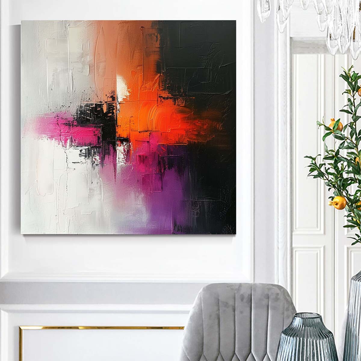 Red Purple Hand-painted abstract oil Painting on canvas Home Wall Decor 31in