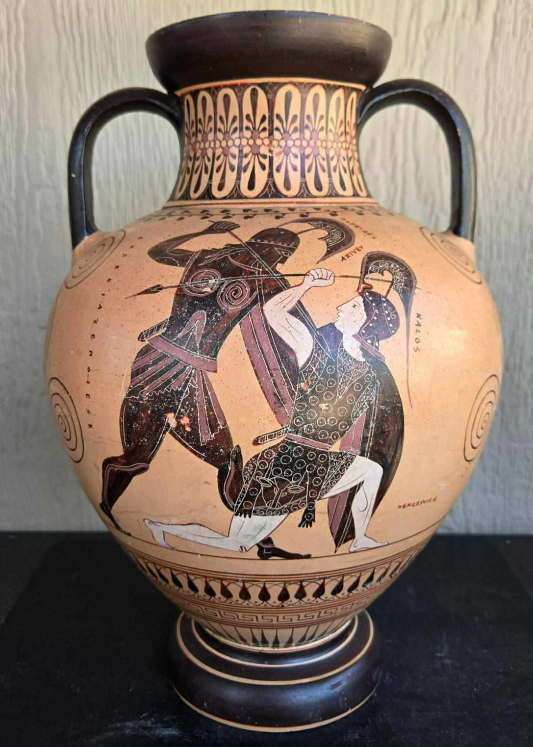 Replica Greek Exekias Black Figure Amphora Achilles and Penthesilea Vase Decor