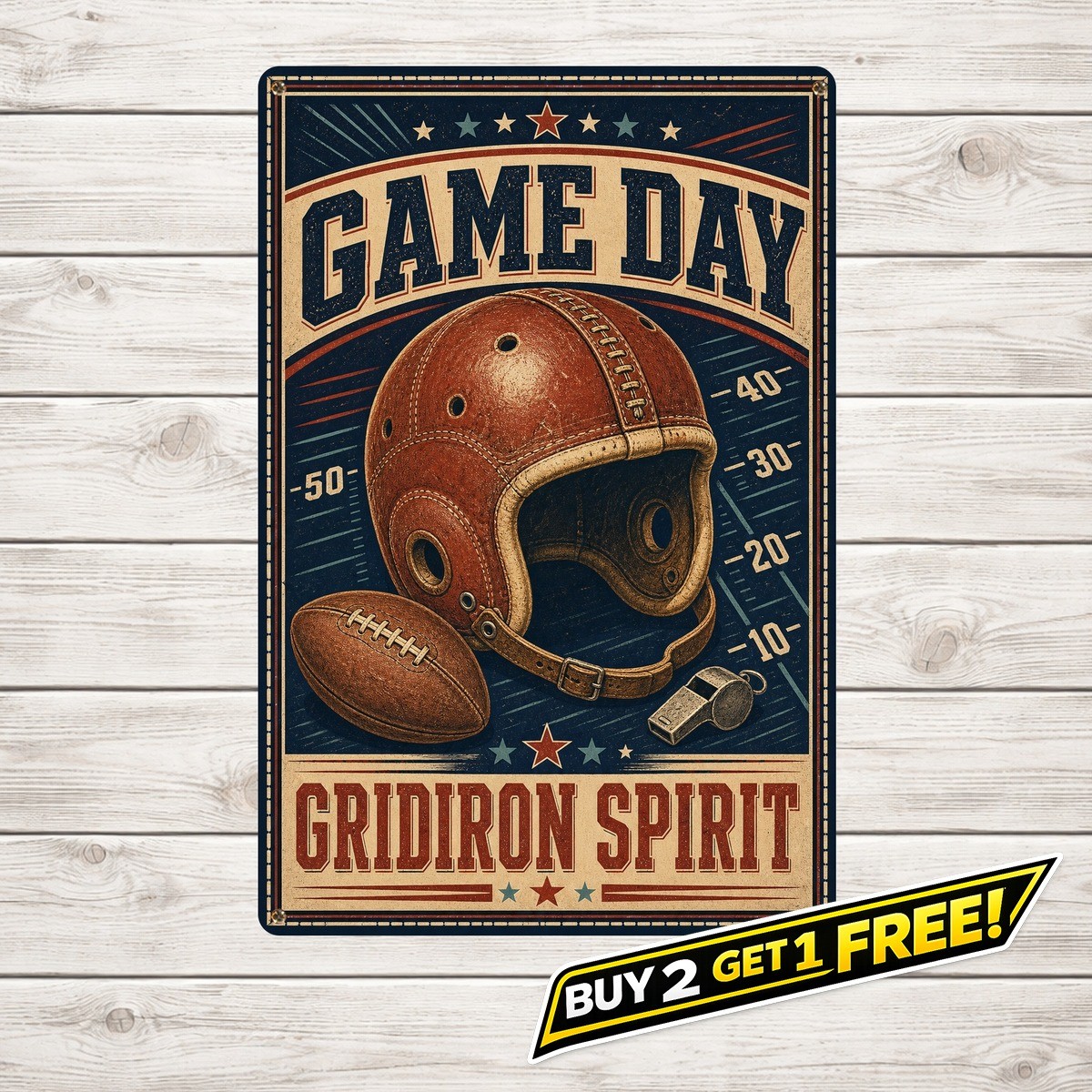 Retro Helmet Illustration Football Wall Art Metal Plaque 8x12