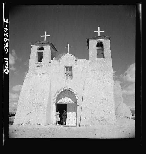 Photo:Adobe Church New Mexico 1930s Mission Church Facade Crosses Untitled