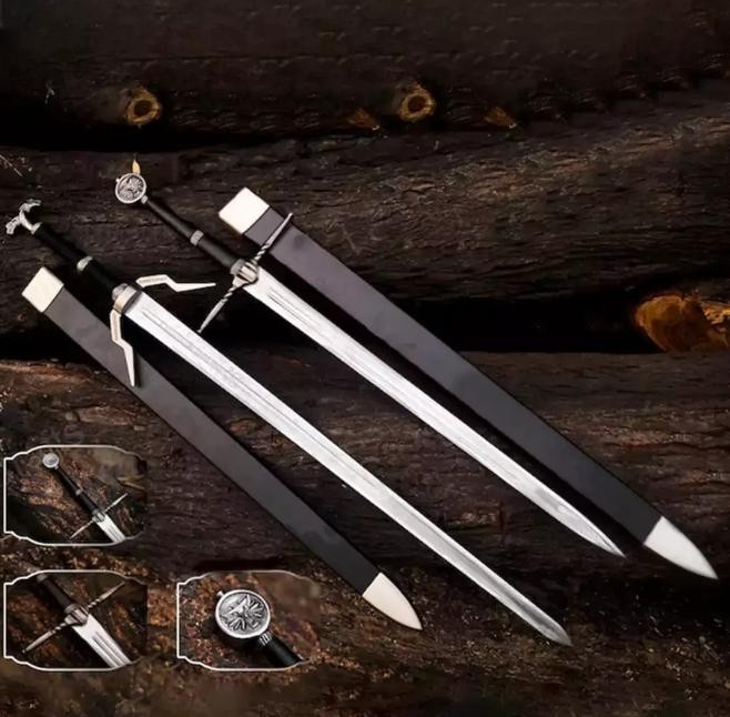 Handmade Witcher Style Sword Set - Steel & Silver Replicas with Scabbards