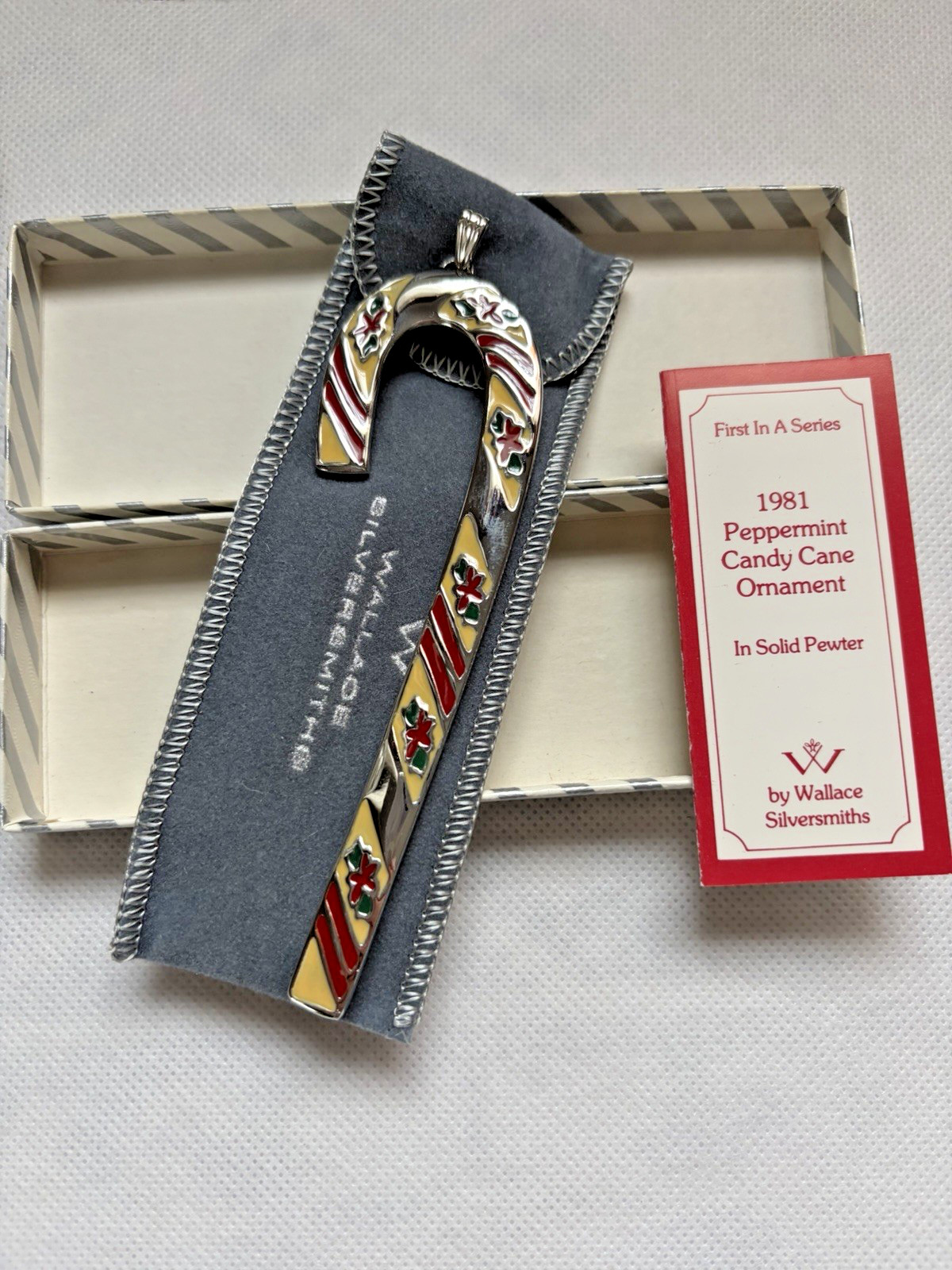 Vtg Wallace Silversmith 1981 Peppermint Candy Cane Christmas Ornament IOB Minty