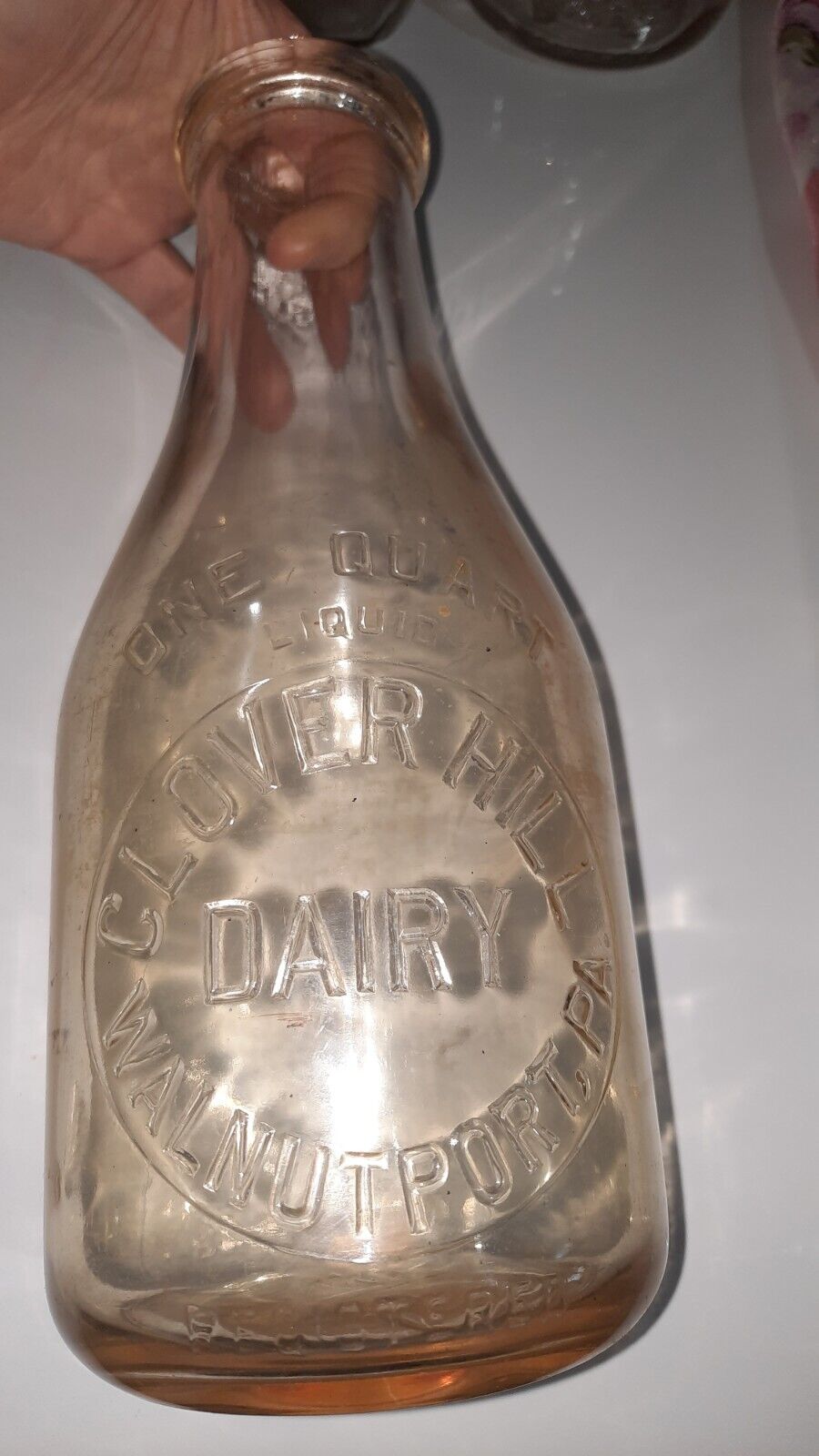 Vintage Walnutport PA Milk Bottle Quart Clover Hill Dairy 