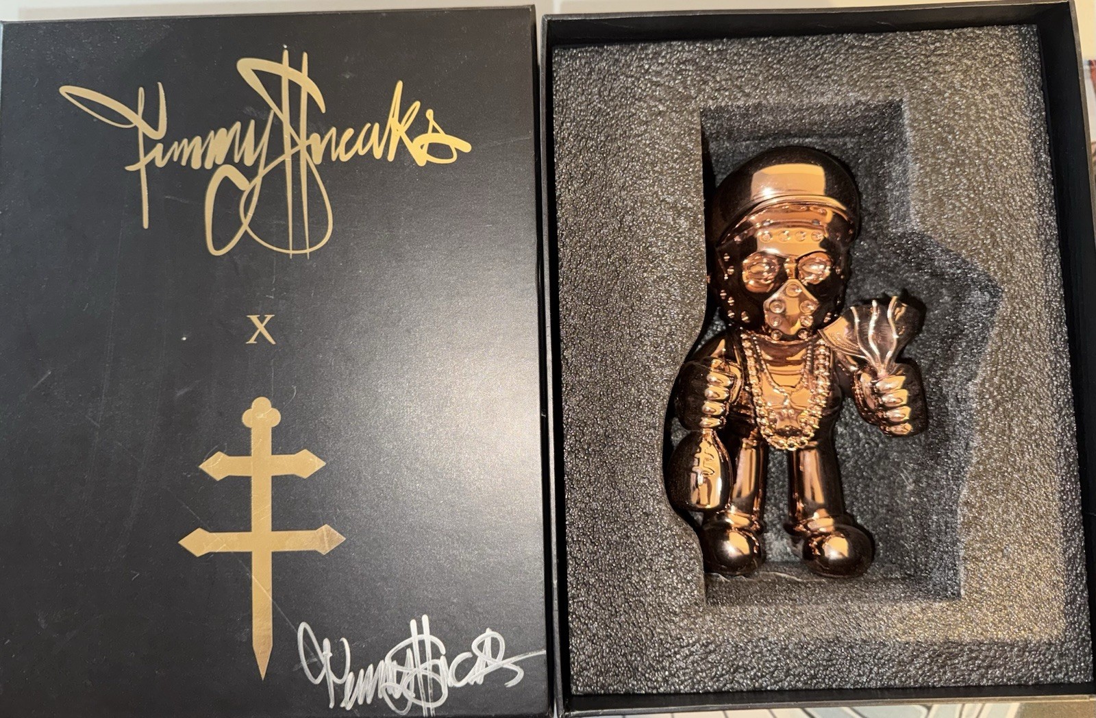 SIGNED TIMMY SNEAKS DUSSE COGNAC WELCOME TO THE DARK $IDE CHROME FIGURE ED OF 50