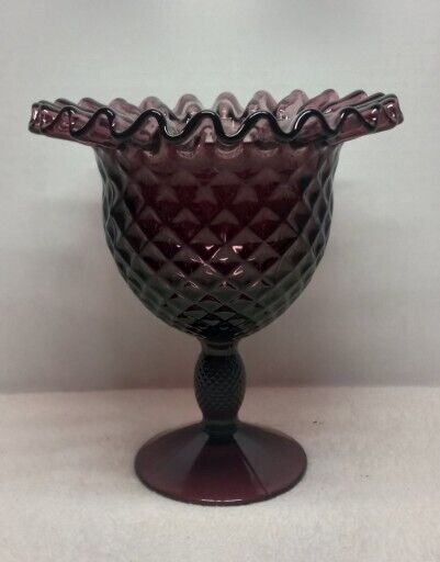Vtg Viking Yesteryear Amethyst Purple Pineapple Diamond Point Compote Candy Dish