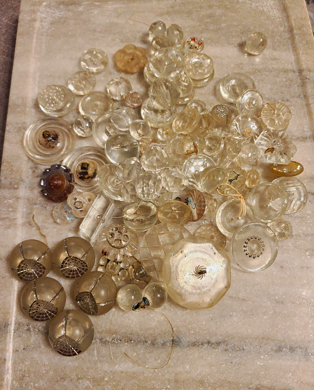 Antique Glass Button Lot Victorian Spiderweb Paperweight Faceted Prism Crystal