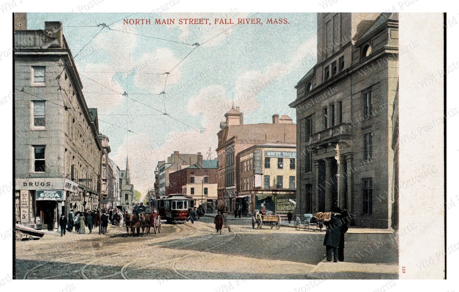 Fall River Massachusetts 1910s North Main Street Trolley Standard Postcard