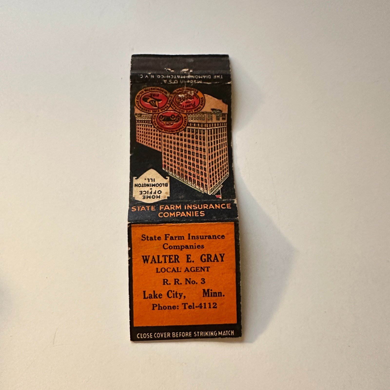 State Farm Insurance Companies Walter Gray MN Vintage Matchbook Cover 5MB125-3