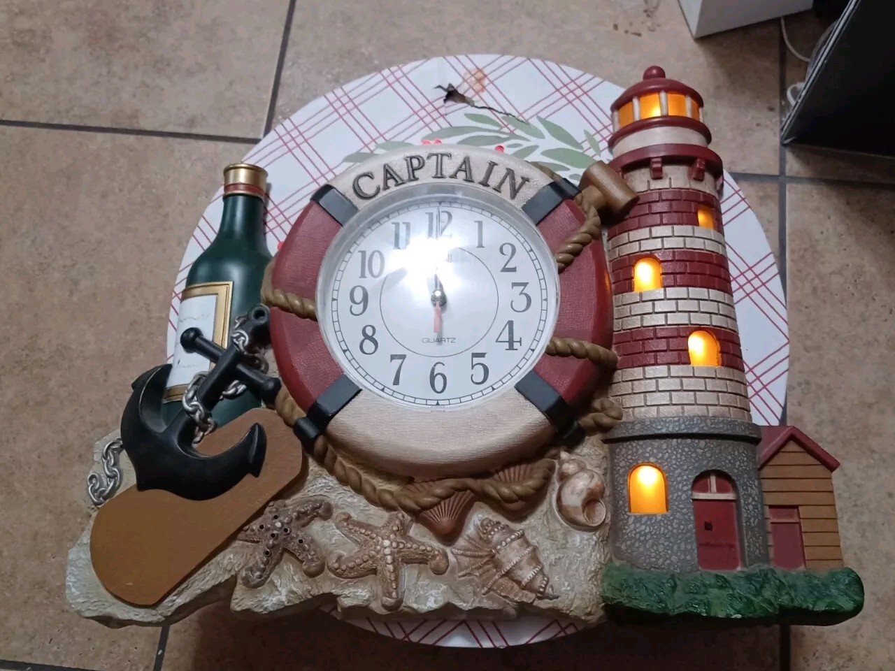 Rare Vintage Eleco Ships Captain Lighthouse Ocean Sea Sailing Light Sound Clock