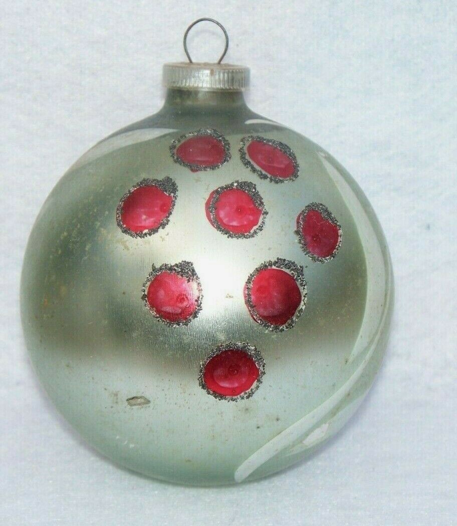 VTG WEST GERMANY LIGHT MINT GREEN BLACK MICA FLOWER GLASS CHRISTMAS ORNAMENT 