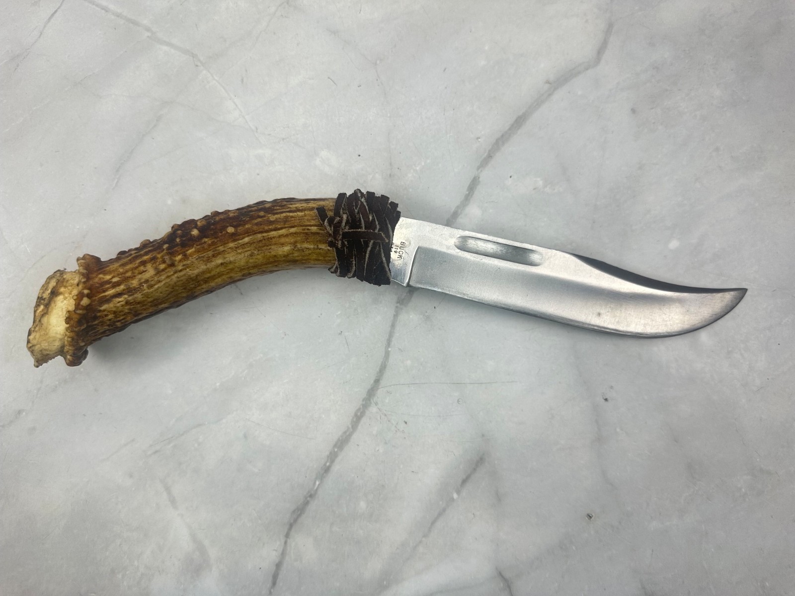 CUSTOM Vintage 1972-86 3 line Buck 119 USA Fixed Blade Knife Stag/Antler Handle