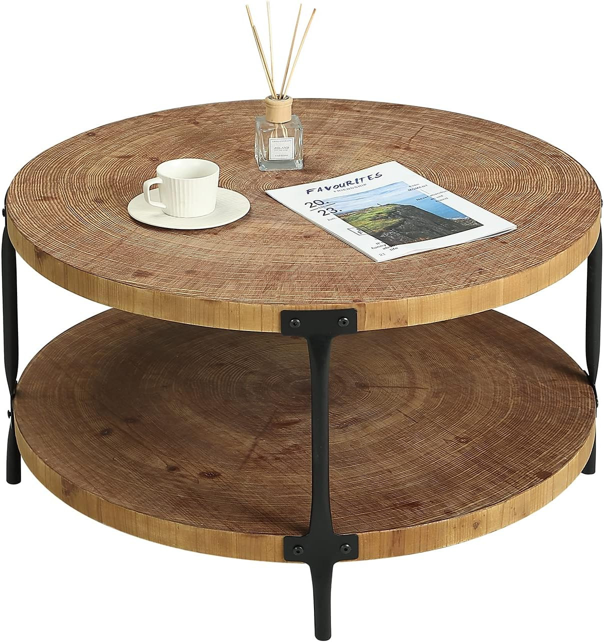 round Boho Wood Coffee Table - 29.1\