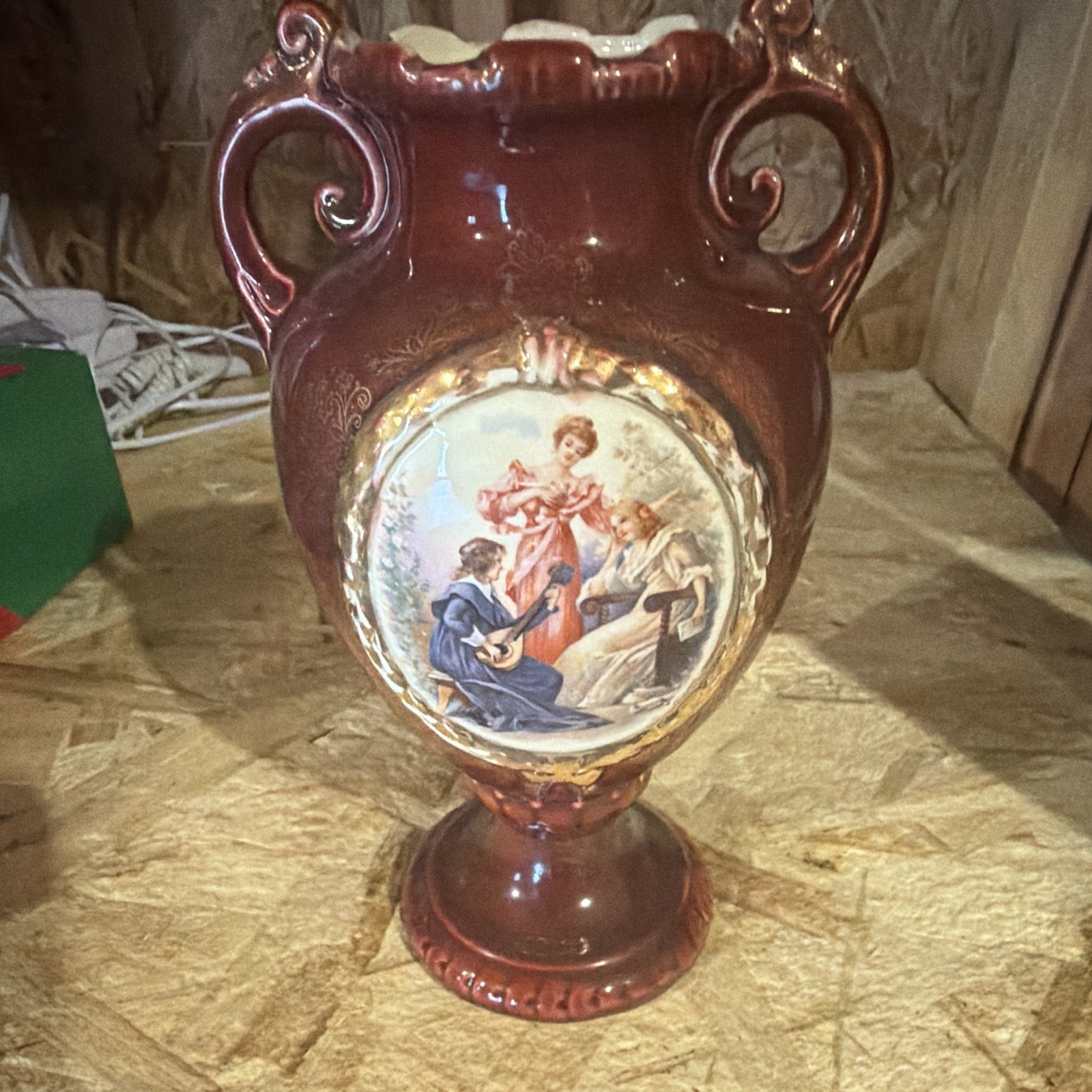 Antique European Vase Love Scene Hand Painted