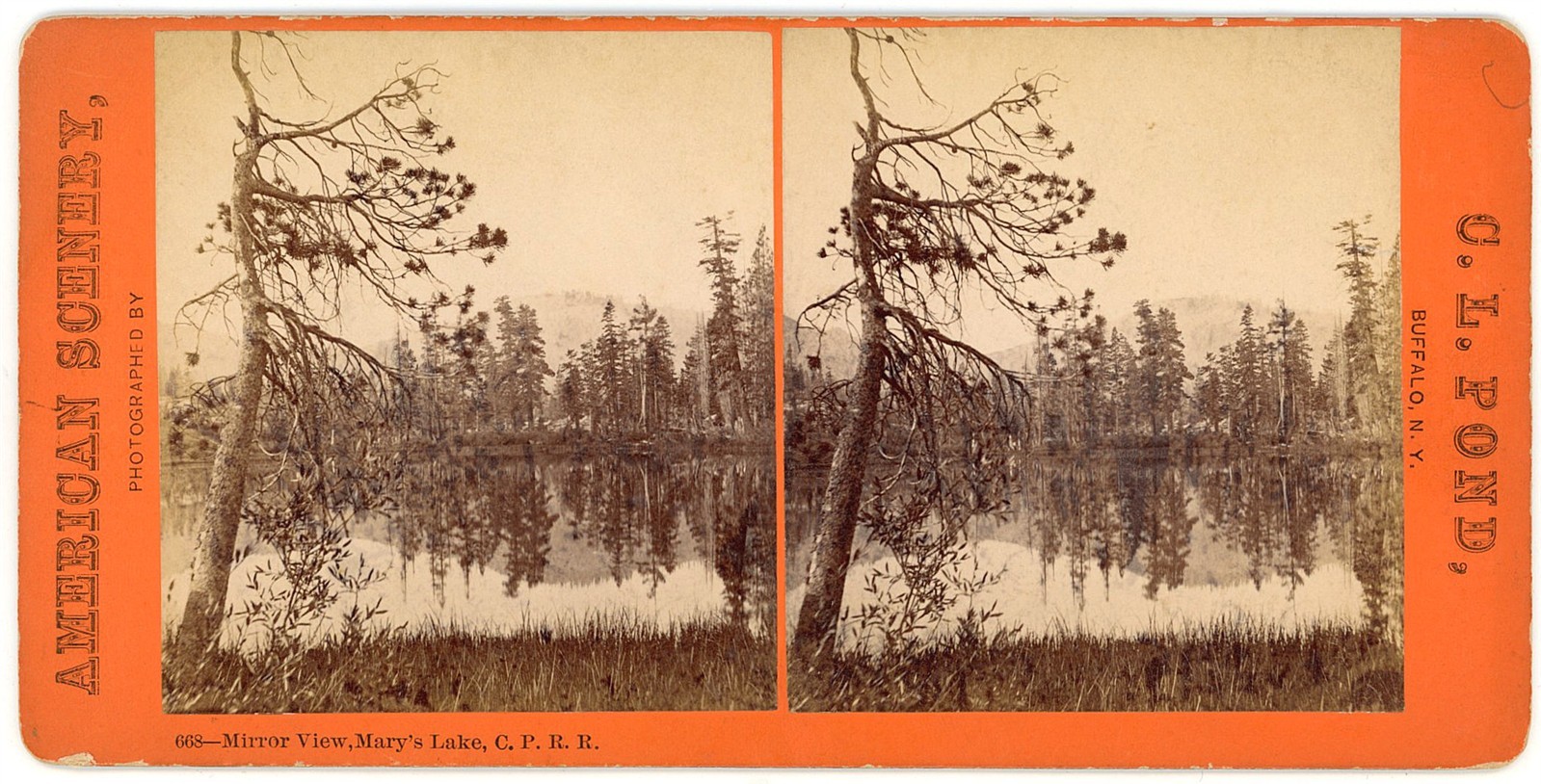 CALIFORNIA STEREOVIEW - CPRR - Mary\'s Lake - CL Pond 1870s