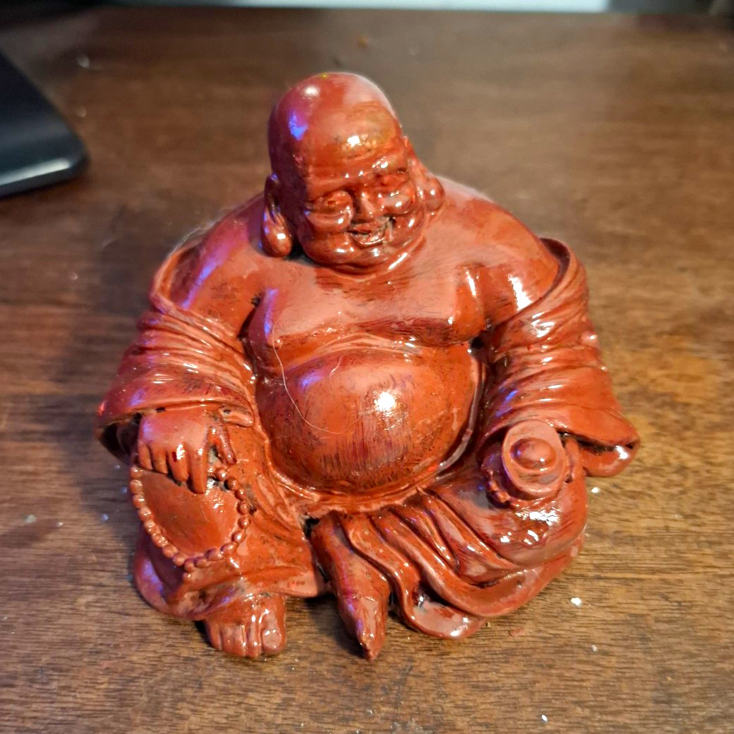 Small Brown Laughing Buddha Buddhist Figurine Statue for Buddhism Decor