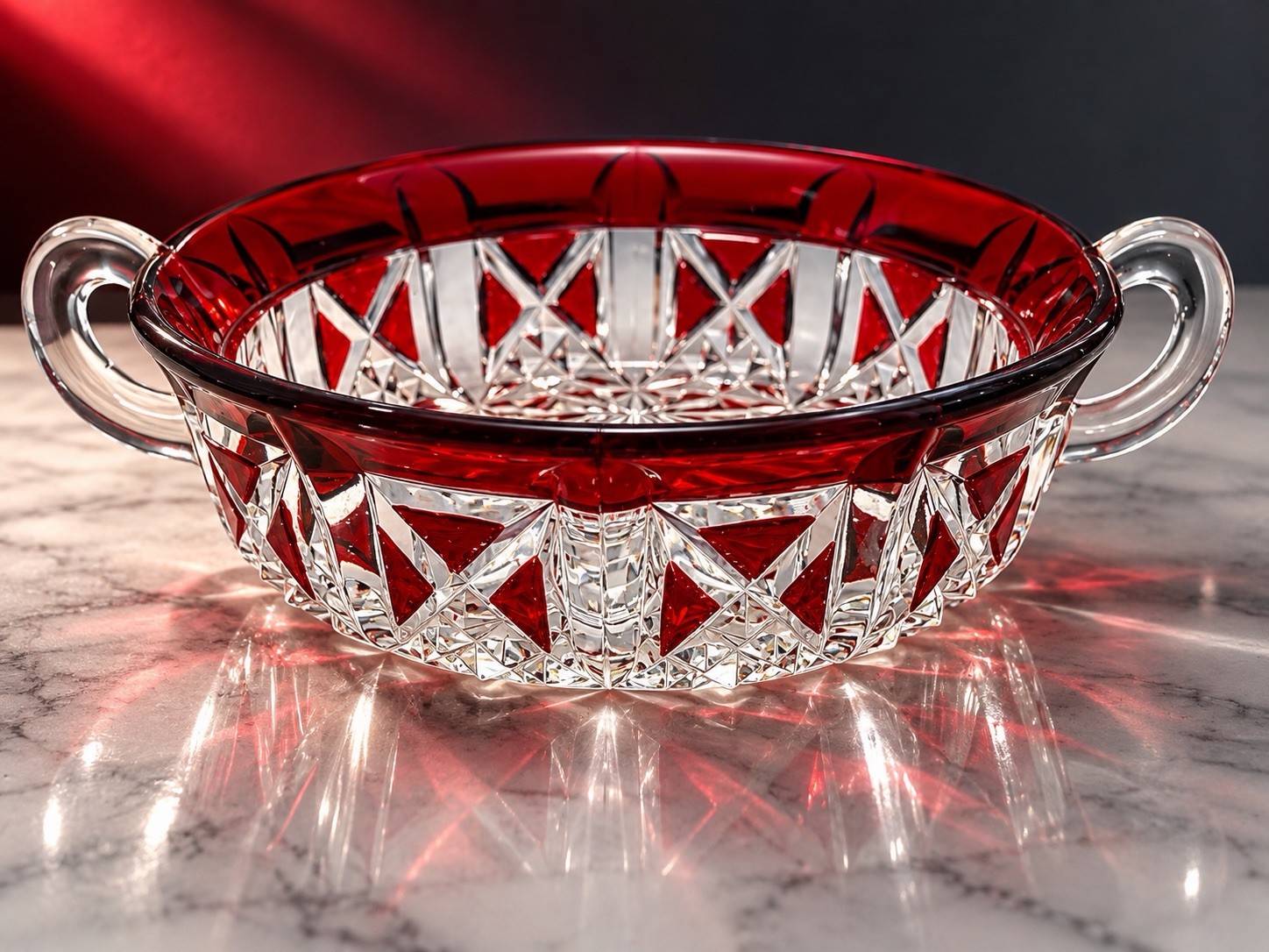 1890s EAPG Ruby Flash Pressed Glass Double Handle Bowl Antique Ruby Red