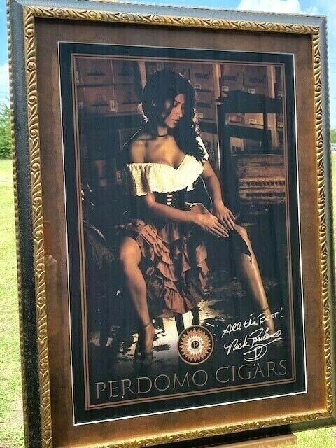 MUSEUM QUALITY FRAMED PERDOMO CIGAR AD PRINT w/PRINTED AUTOGRAPH ON CANVAS BOARD