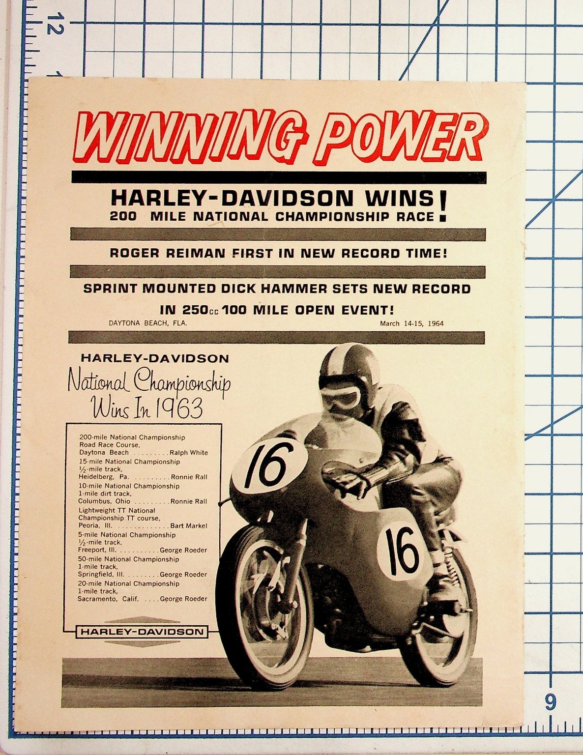 1964 Harley-Davidson Motorcycle Racing Daytona Beach Ad Flyer Ephemera