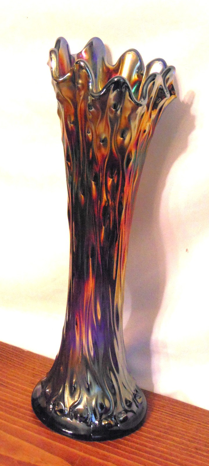 Vtg Northwood Tree Trunk Radium Blue Carnival Glass Std Vase 10-1/2\
