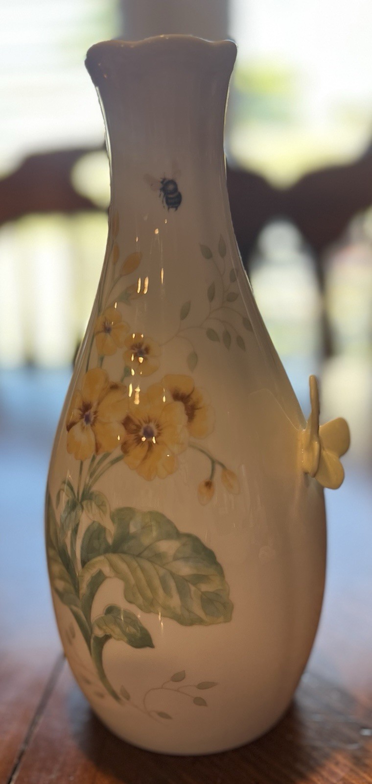 VTG Lenox Vase Butterfly Meadow by Louise Le Luyer Yellow Floral 3D Porcelain