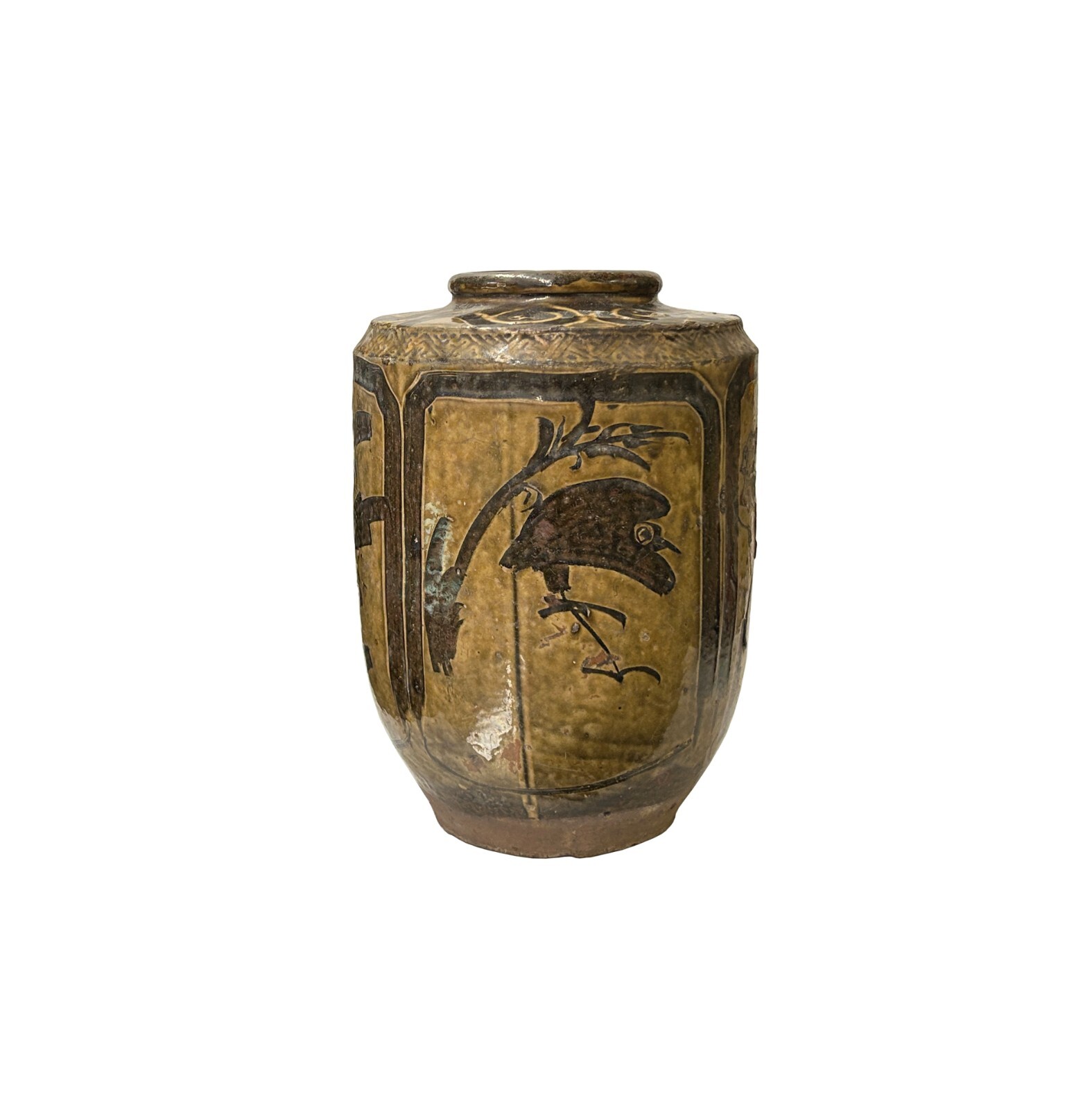 Vintage Earthy Beige Brown Village Rural Pottery Ceramic Pot Vase JK223