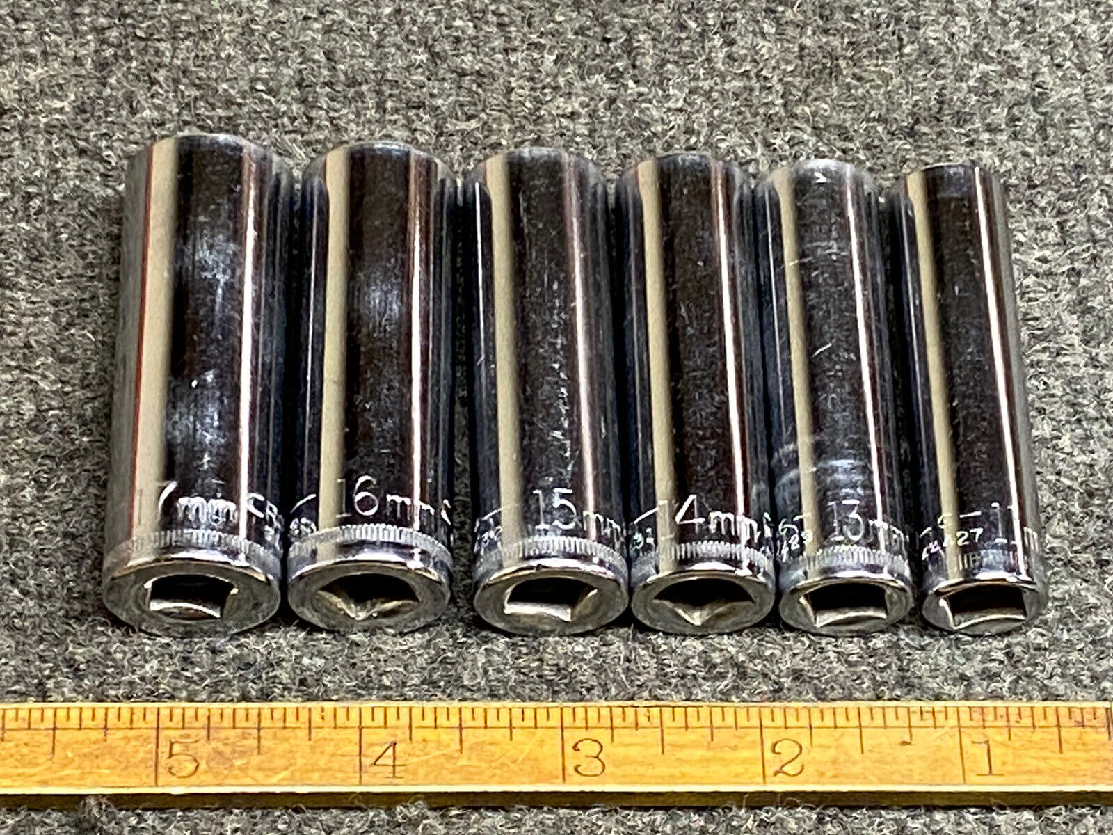 Craftsman 6 Pc 6 Pt 3/8” Dr. Deep Metric Socket Set USA 11, 13, 14, 15, 16, 17mm