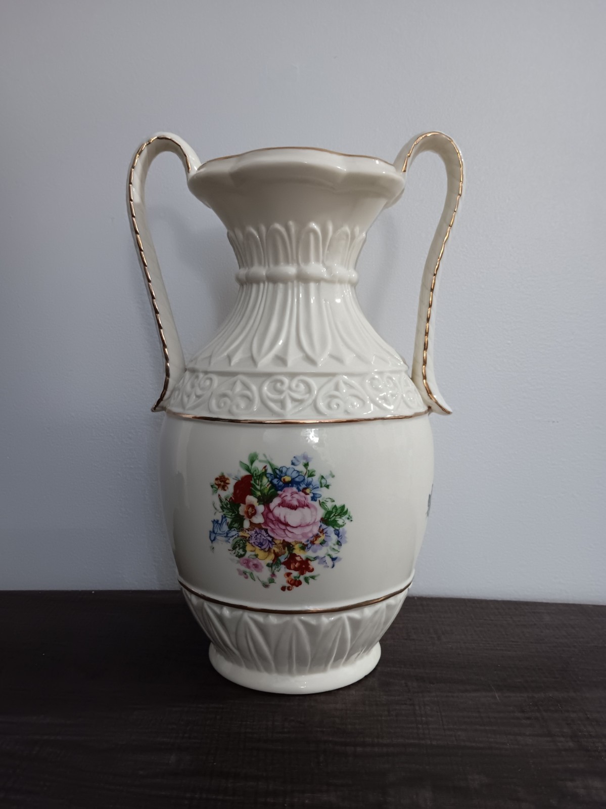 Vintage Royal Copley Floral Print Hand Painted Vase Mid-Century American Pottery
