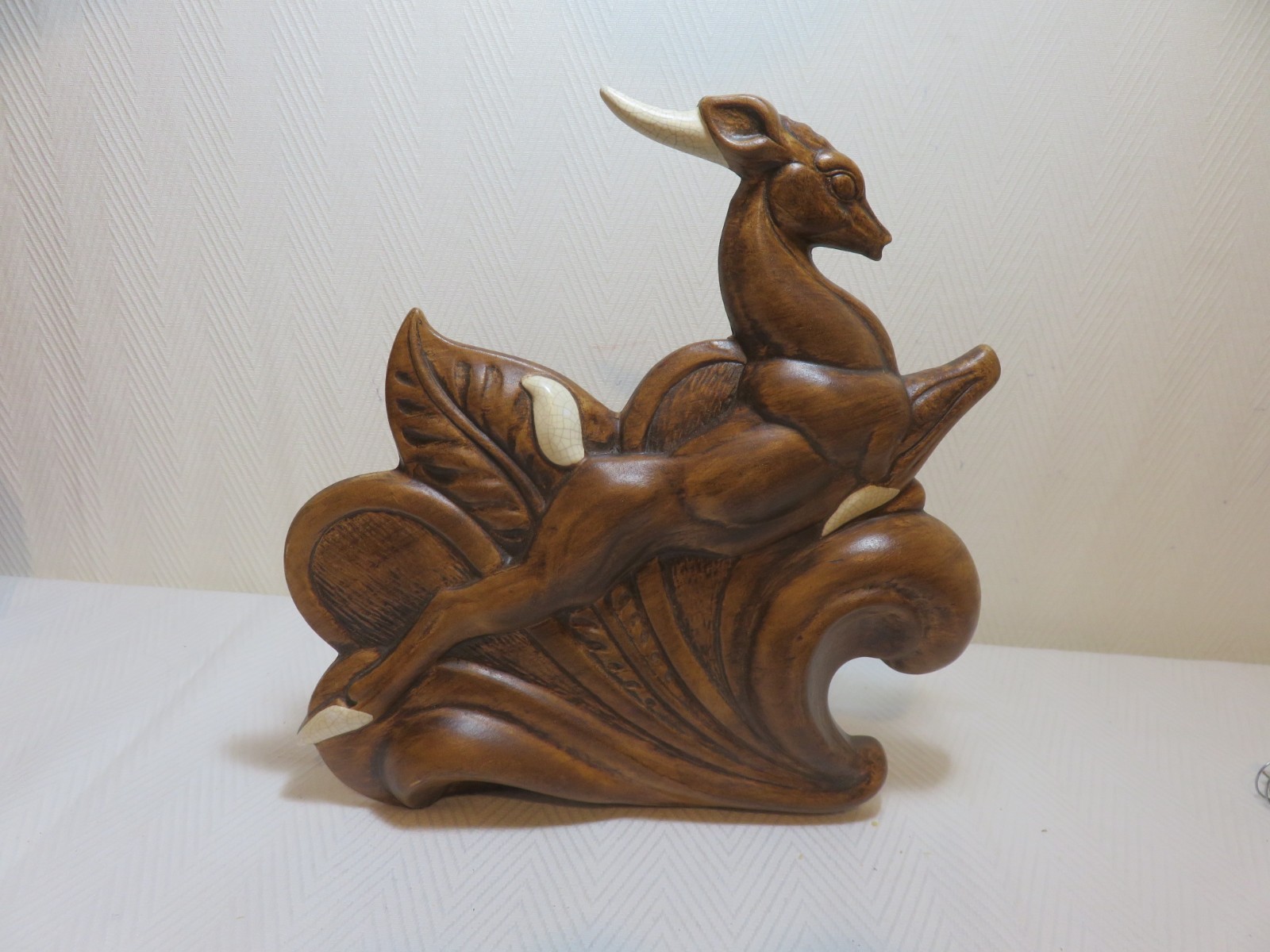 Vintage Treasure Craft Leaping Gazelle ceramic planter use to be a lamp also