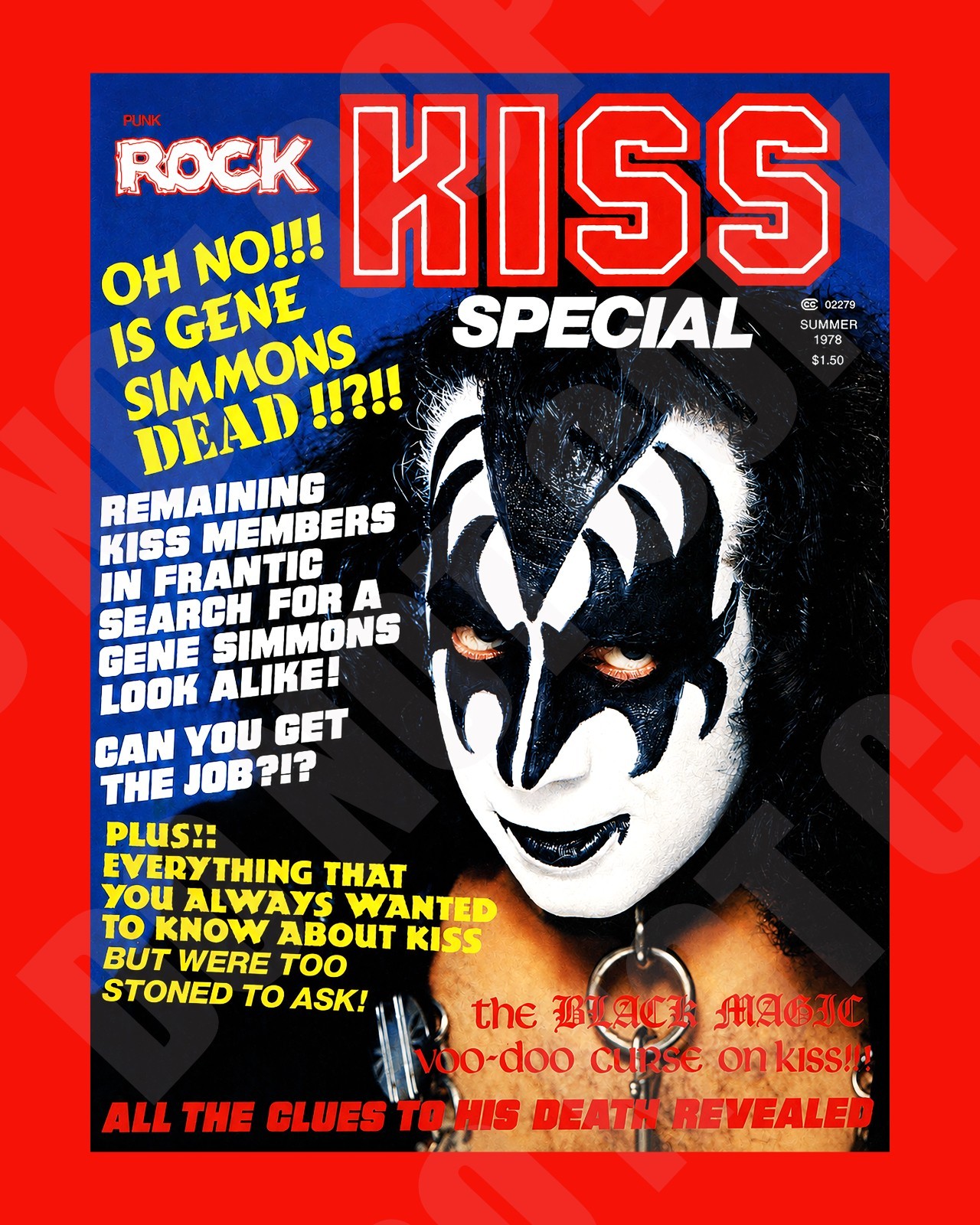 Summer 1978 Punk Rock Magazine KISS Special Gene Simmons Dead Repro 8x10 Photo