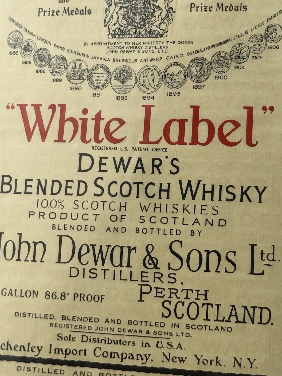 Vtg 1950\'s Dewar\'s White Label Blended Scotch Whiskey 1/2 Gallon Large Bottle