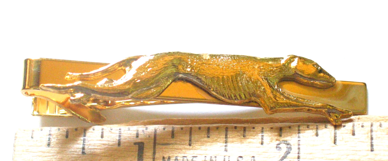 Greyhound Dog Goldtone Tie Bar  3-D  Beautiful (Ask if you need in Silvertone)