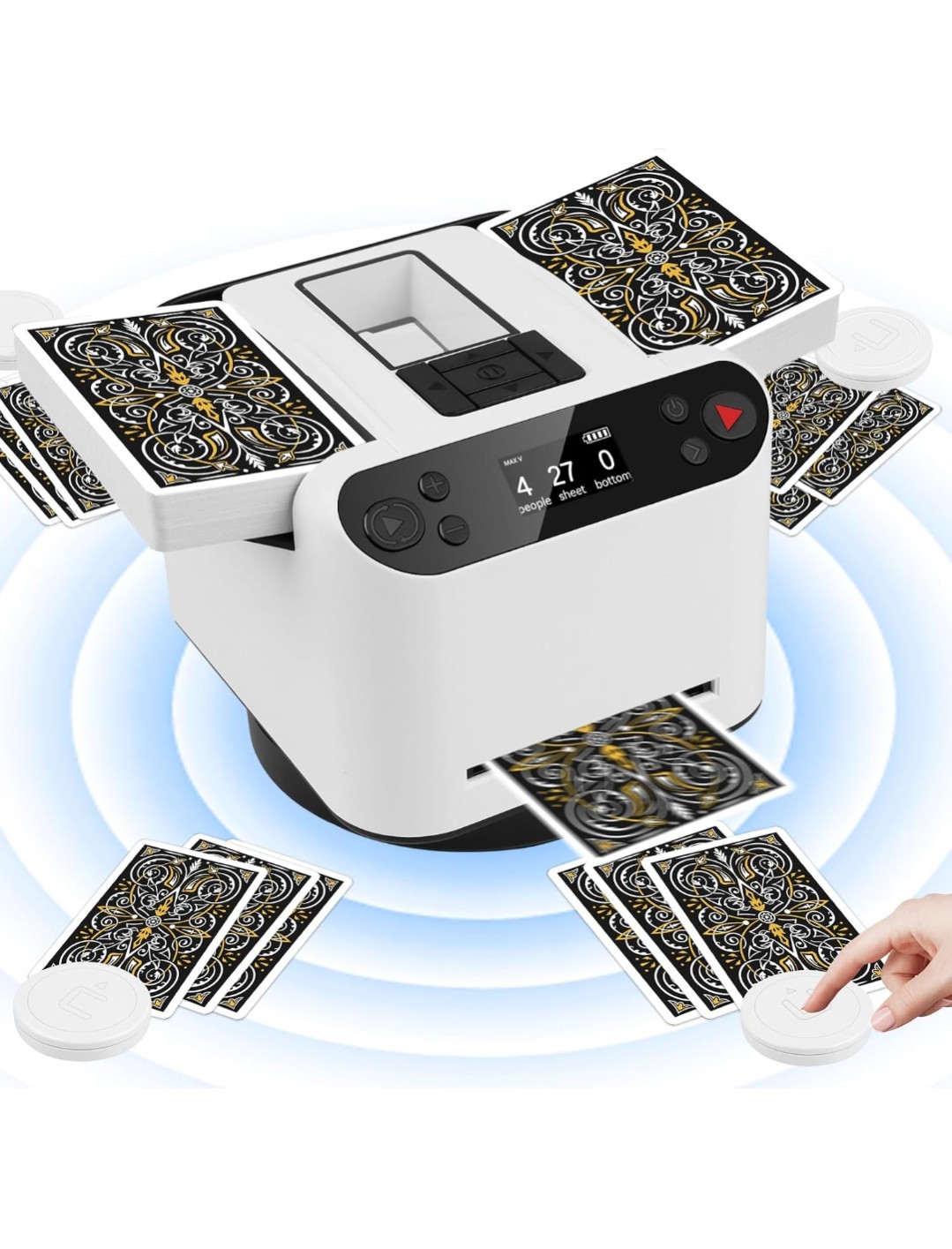 Automatic Card Shuffler and Dealer 2-in-1, 4 Drawing Remotes, 360°. MAX6. READ
