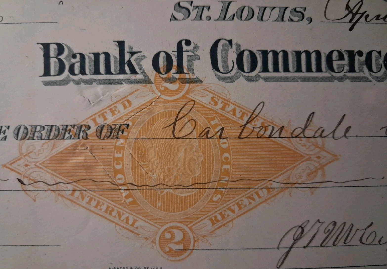 SLING'S 🪙 Vintage 1882 The Bank Of Commerce - St. Louis 🏦  Bank Check 