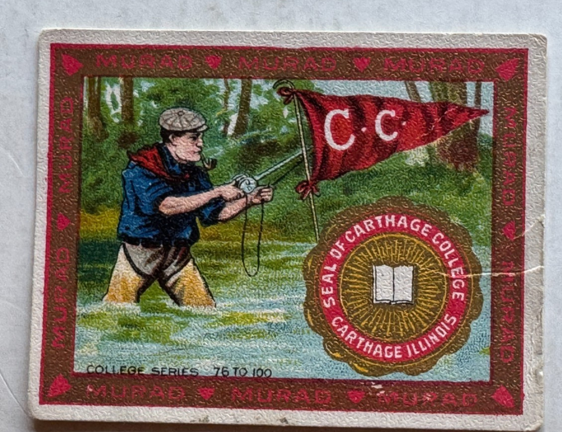 Vintage Murad Cigarette Card College Series T51 Carthage College fishing scene