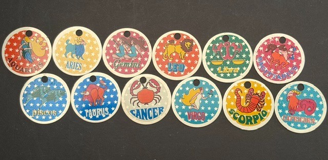 Lot of 29 Glendinning Company Zodiac Charm Coin Fobs 1969