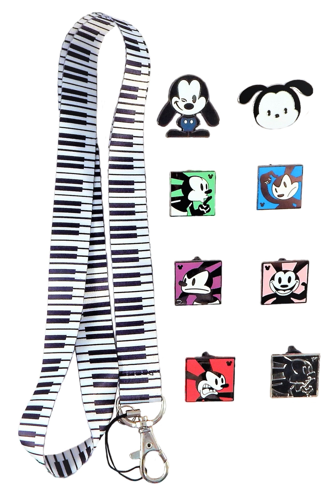 Oswald Lucky Rabbit Themed Starter Lanyard Set w/ 5 Disney Trading Pins ~ NEW