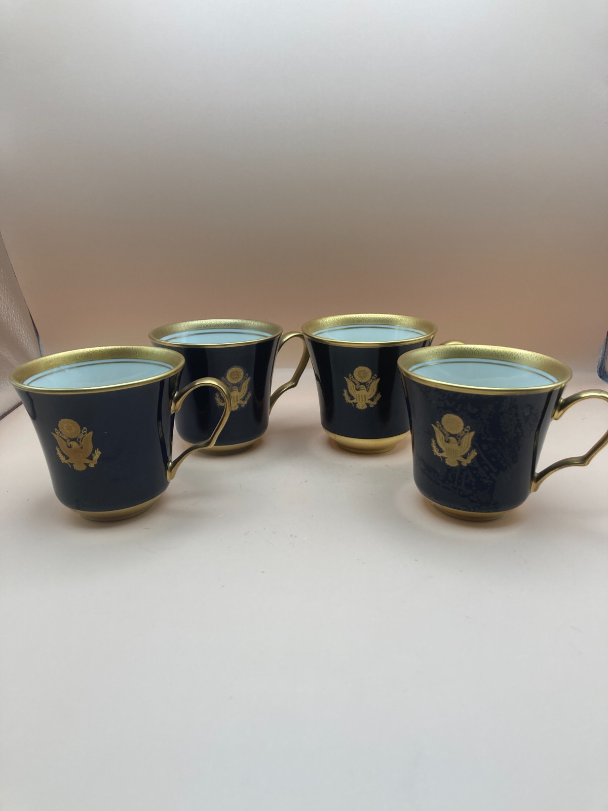 Pickard Palace Set of 4 Cobalt Blue Gold Great Seal of the United States Cups