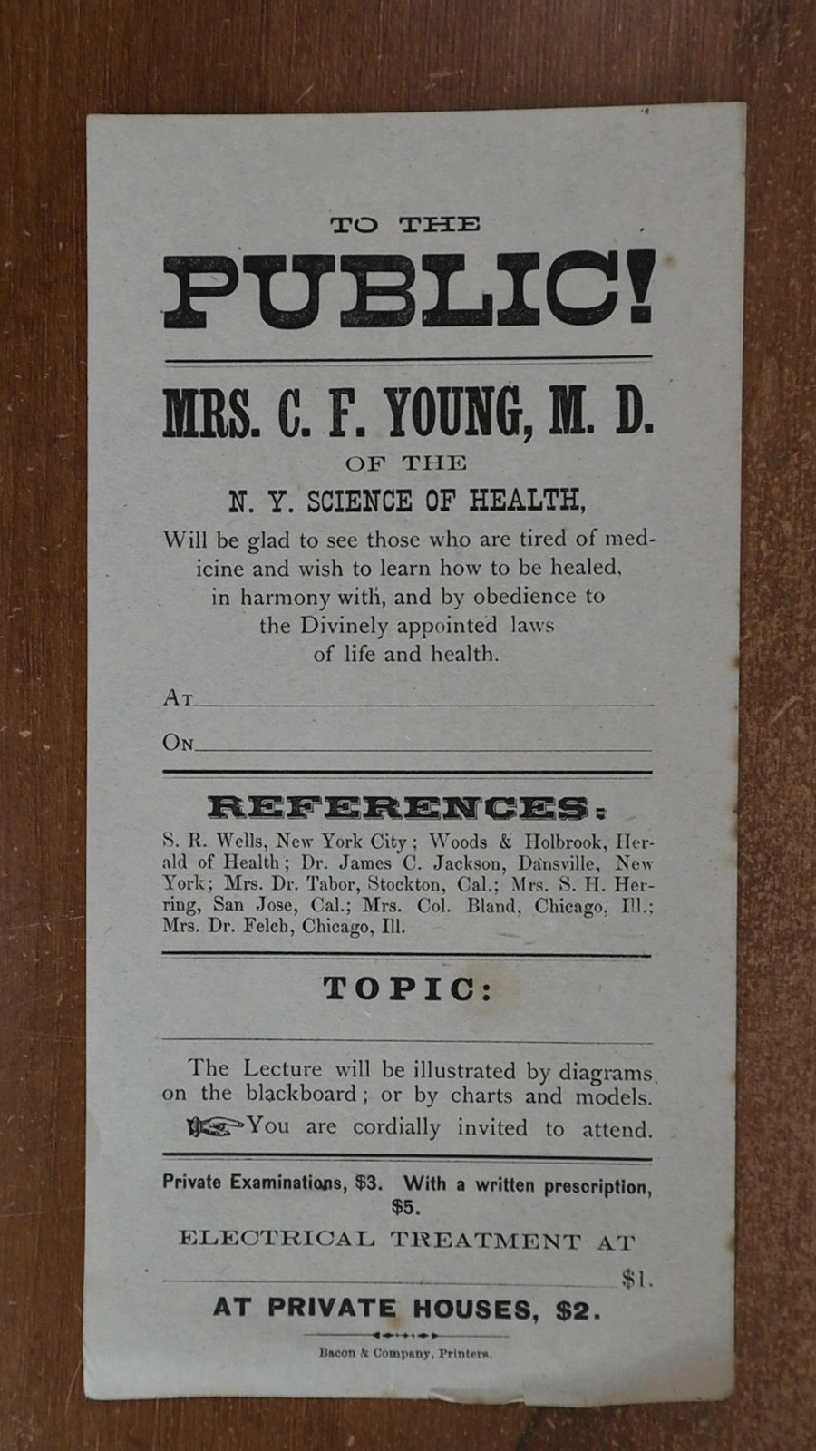 NY Science Health California Carrie Young Lecture Electrical Treatment Circular