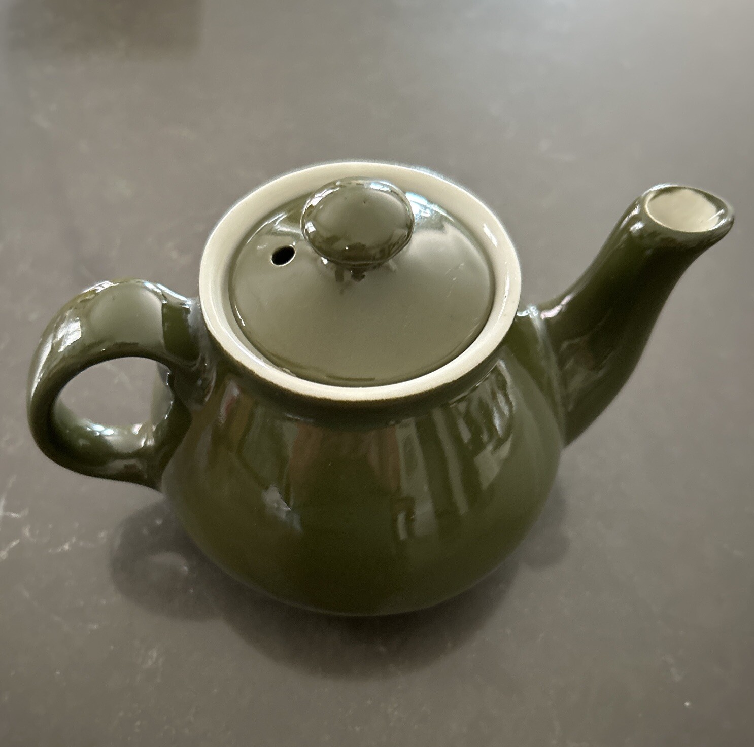 Vintage Boston Style HALL CERAMIC Single Cup TEAPOT W/LID Olive Green